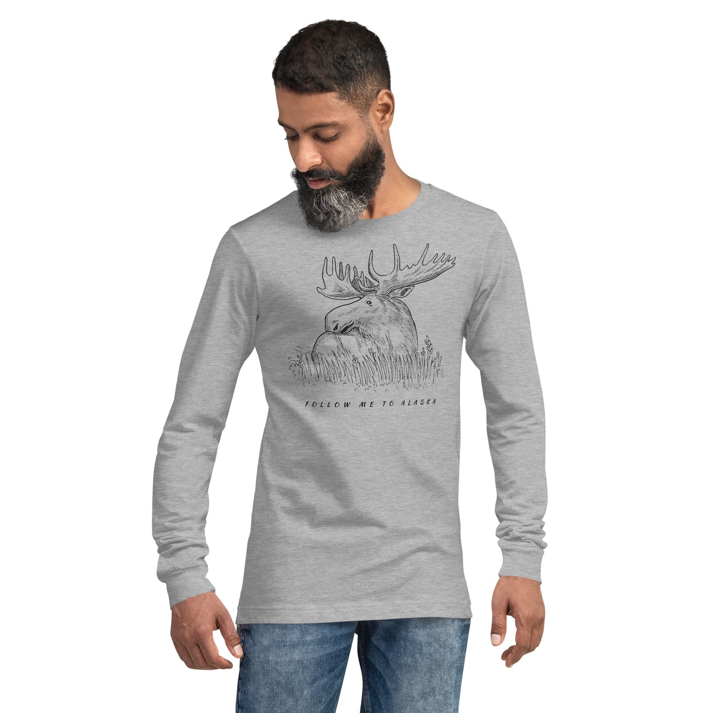 Follow Me to Alaska Moose Unisex Long Sleeve Tee