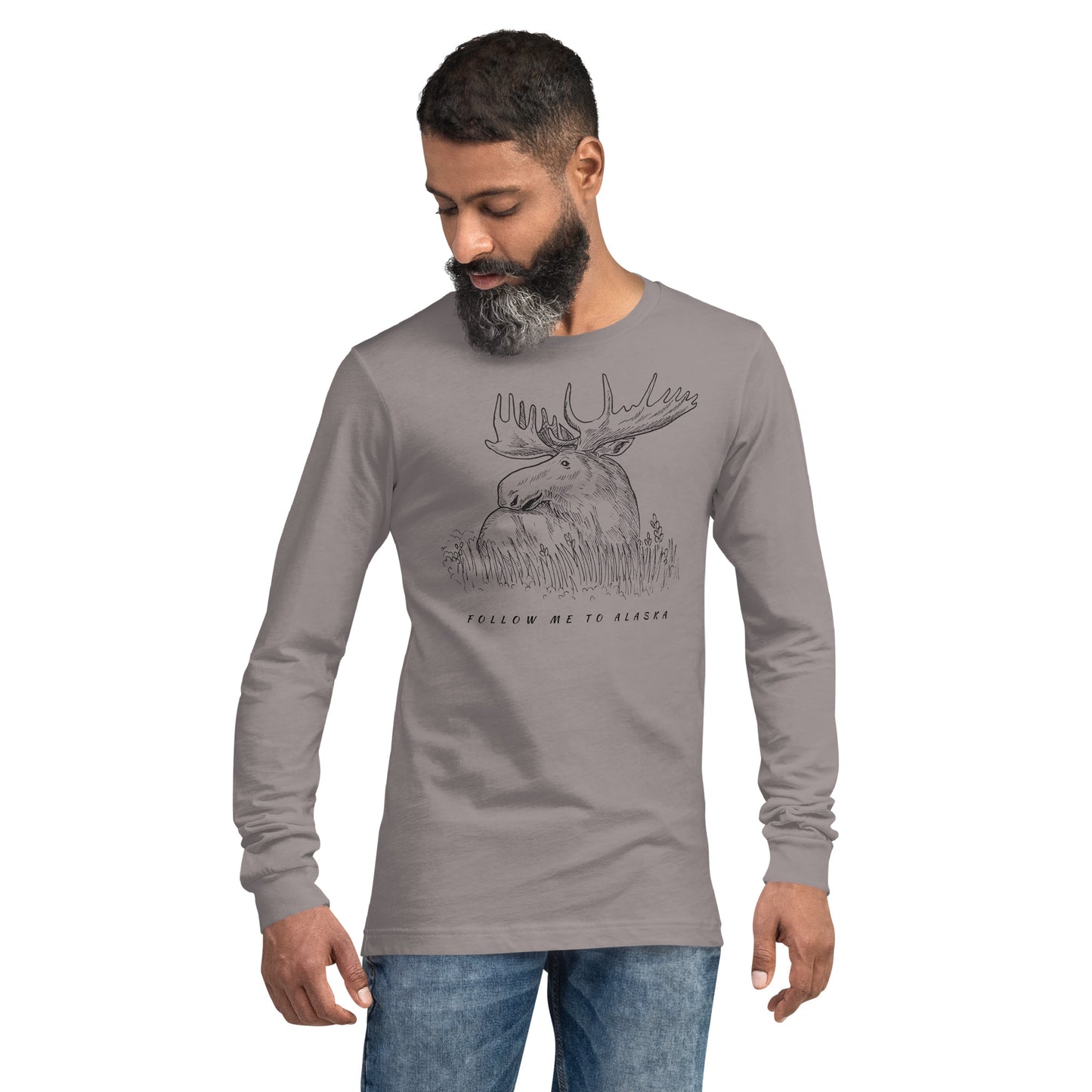 Follow Me to Alaska Moose Unisex Long Sleeve Tee