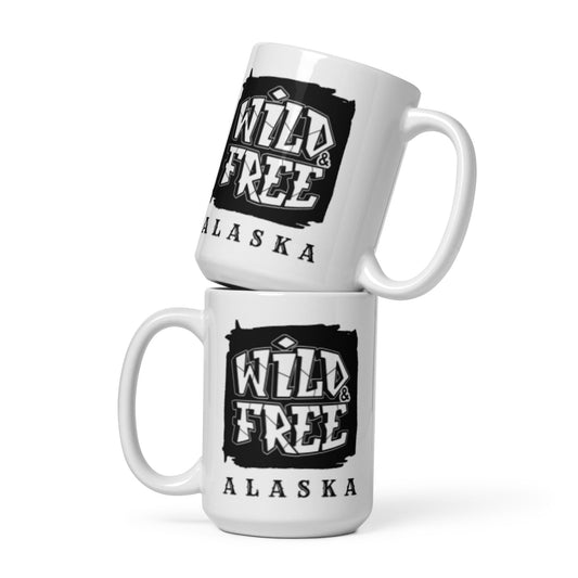 "Wild & Free Alaska" White Glossy Mug - 15 oz